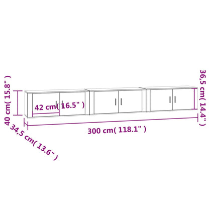 Móveis de TV de parede 3 pcs 100x34,5x40 cm carvalho castanho