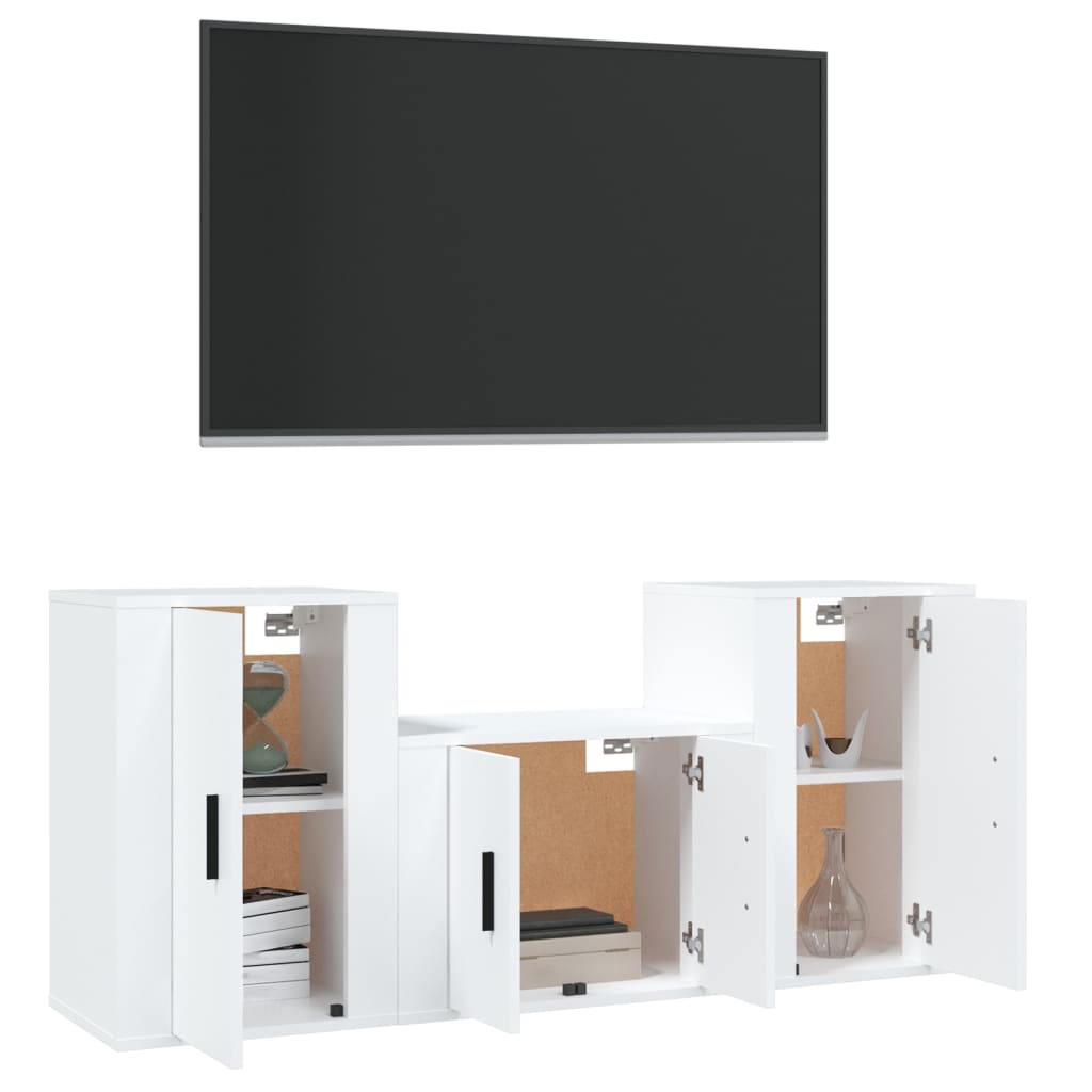 Conjunto móveis de TV 3 pcs madeira processada branco