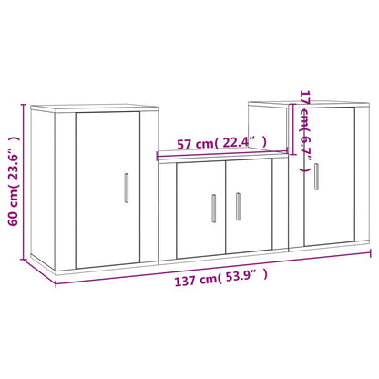 3 pcs conjunto móveis de TV madeira processada branco brilhante