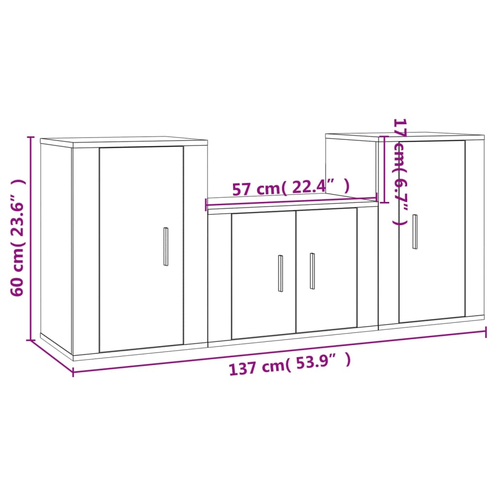 Conjunto móveis de TV 3 pcs madeira processada sonoma cinza