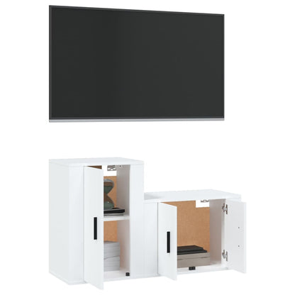 2 pcs conjunto móveis de TV derivados de madeira branco