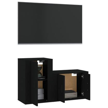 2 pcs conjunto móveis de TV derivados de madeira preto