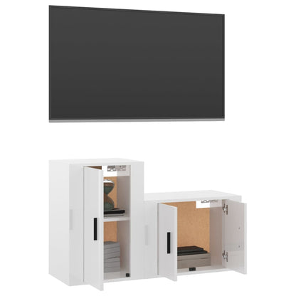 2 pcs conjunto móveis de TV derivados madeira branco brilhante