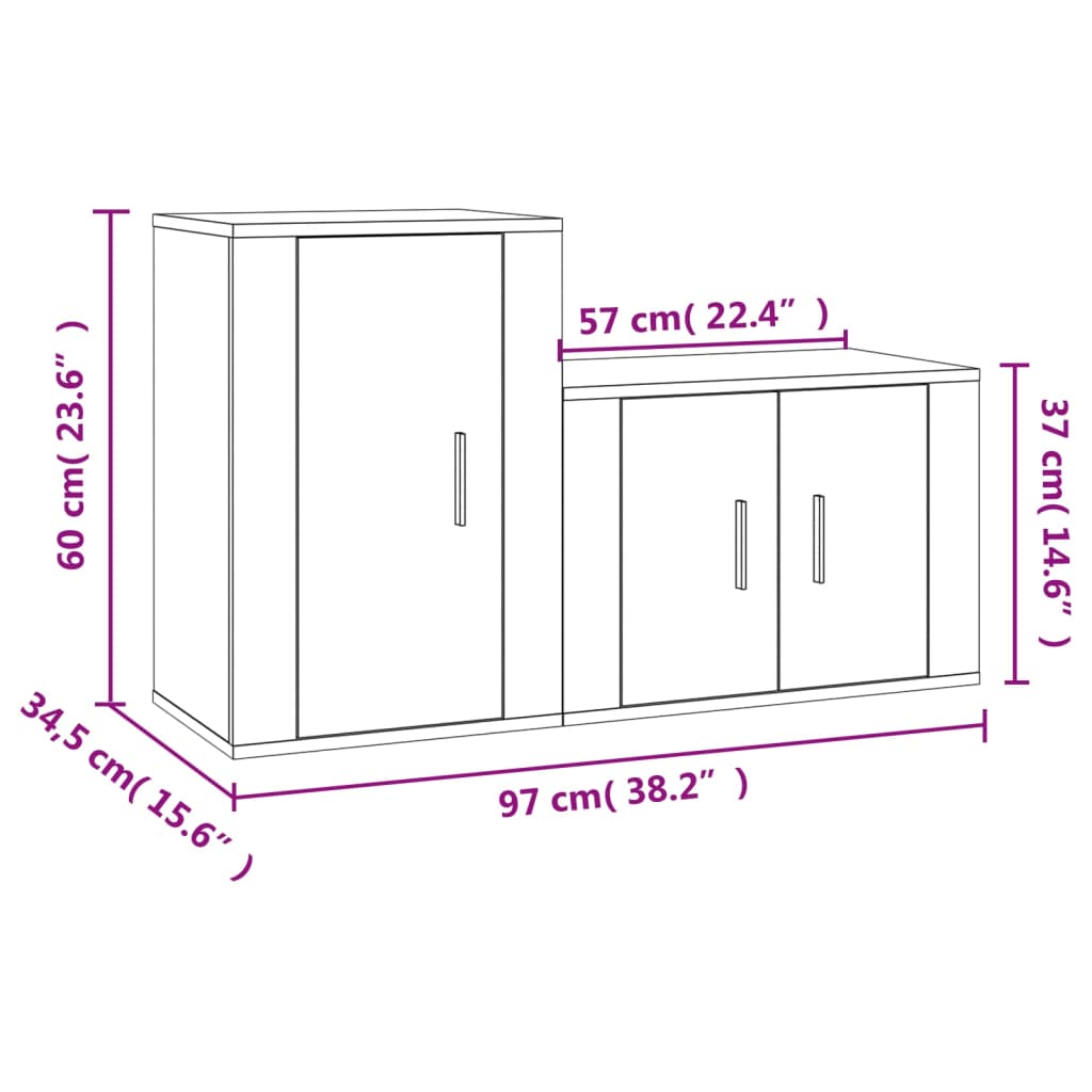 2pcs conjunto móveis de TV derivados de madeira carvalho sonoma