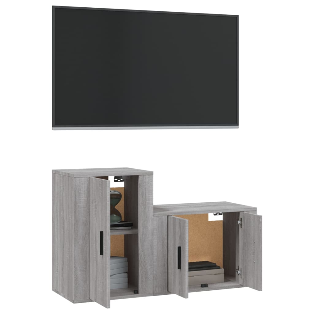 Conjunto móveis de TV 2 pcs madeira processada sonoma cinza