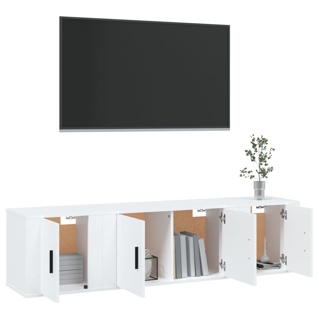 Conjunto móveis de TV 3 pcs madeira processada branco