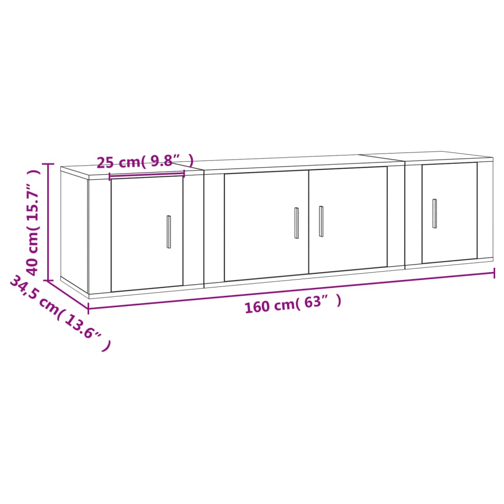 Conjunto móveis de TV 3 pcs madeira processada branco