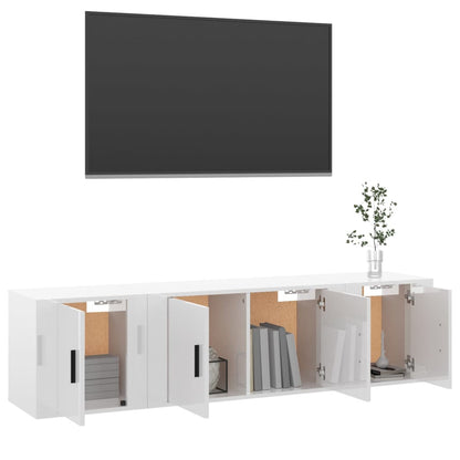 3 pcs conjunto móveis de TV madeira processada branco brilhante