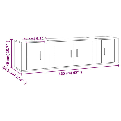 3 pcs conjunto móveis de TV madeira processada branco brilhante