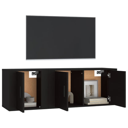 2 pcs conjunto móveis de TV derivados de madeira preto