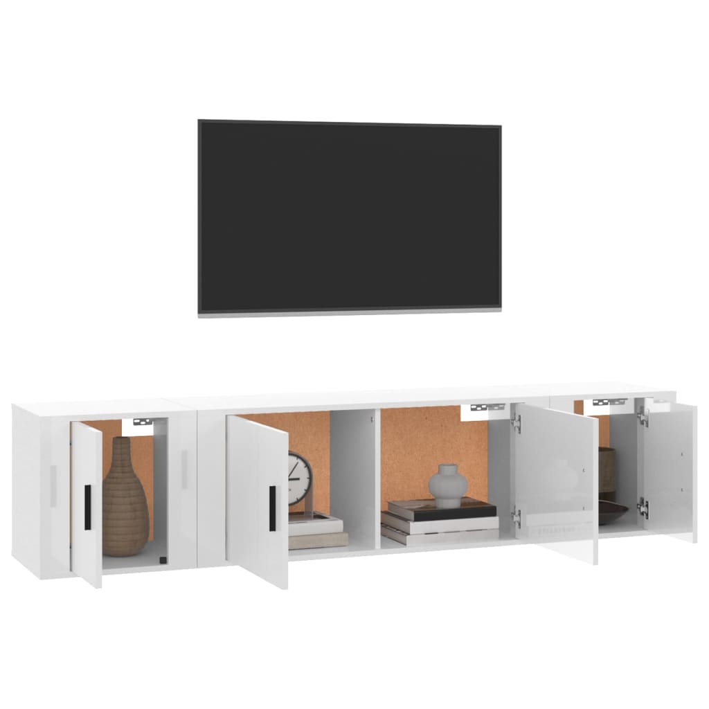 3 pcs conjunto móveis de TV madeira processada branco brilhante