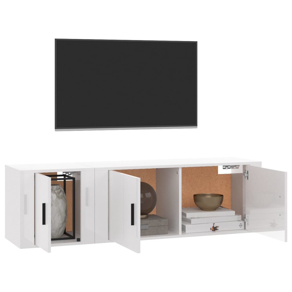 2 pcs conjunto móveis de TV derivados madeira branco brilhante