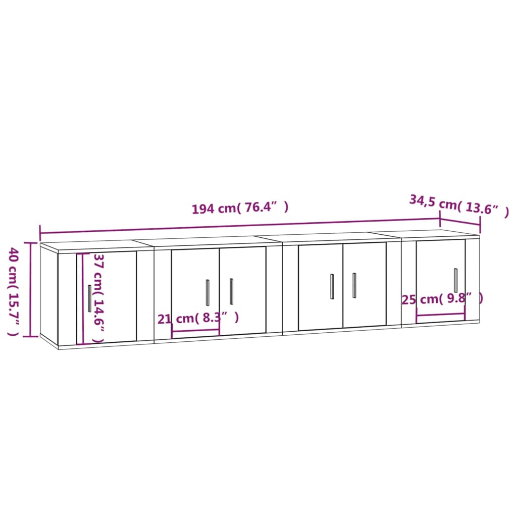 Conjunto móveis de TV 4 pcs madeira processada preto