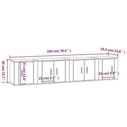 Conjunto móveis de TV 4 pcs madeira processada preto