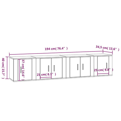 4 pcs conjunto móveis de TV madeira processada branco brilhante