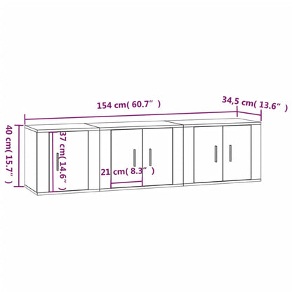 3 pcs conjunto móveis de TV madeira processada branco brilhante