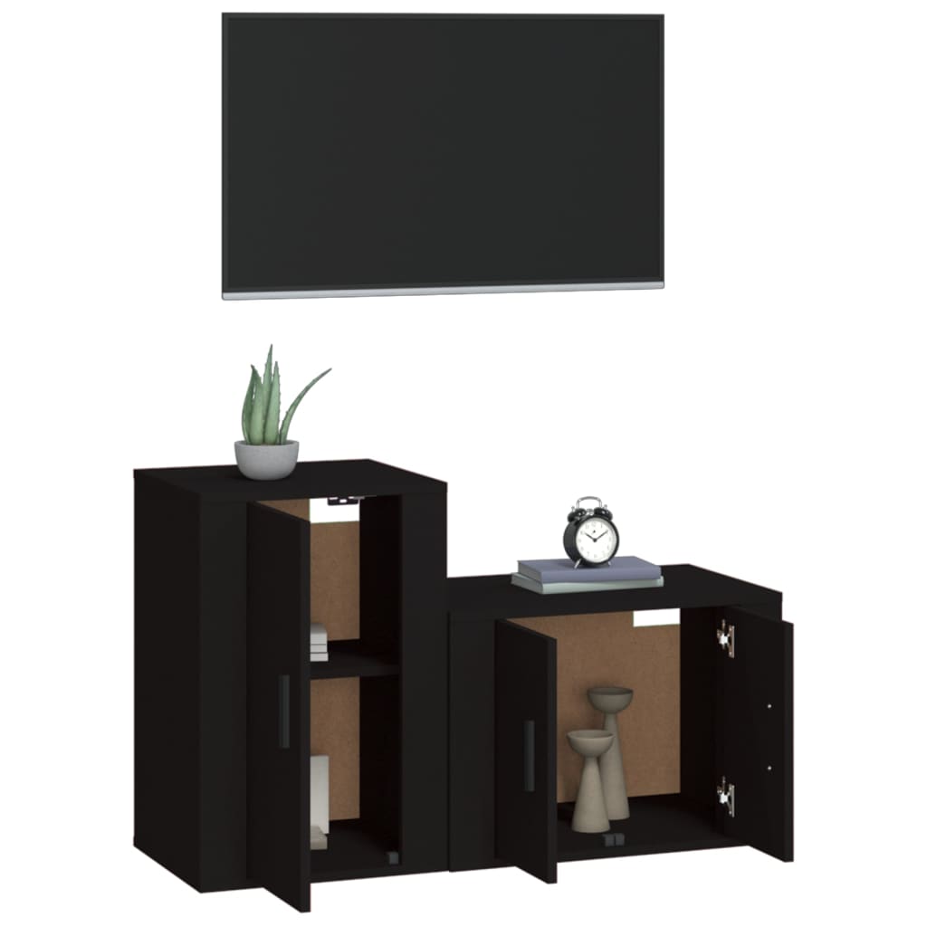 2 pcs conjunto móveis de TV derivados de madeira preto