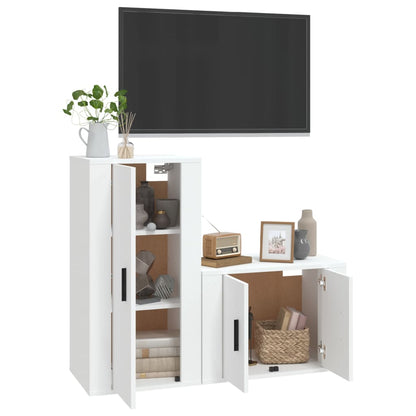 2 pcs conjunto móveis de TV derivados de madeira branco