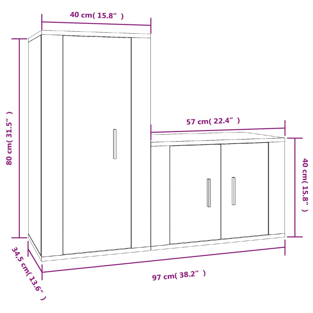 2 pcs conjunto móveis de TV derivados de madeira branco