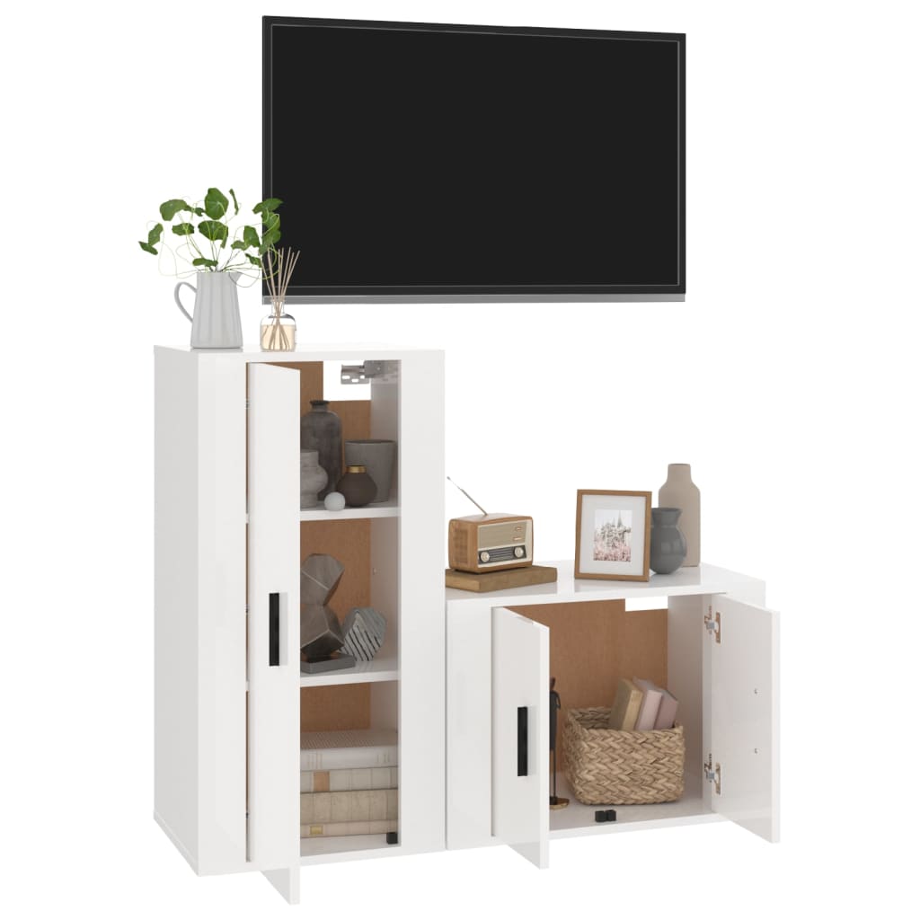 2 pcs conjunto móveis de TV derivados madeira branco brilhante