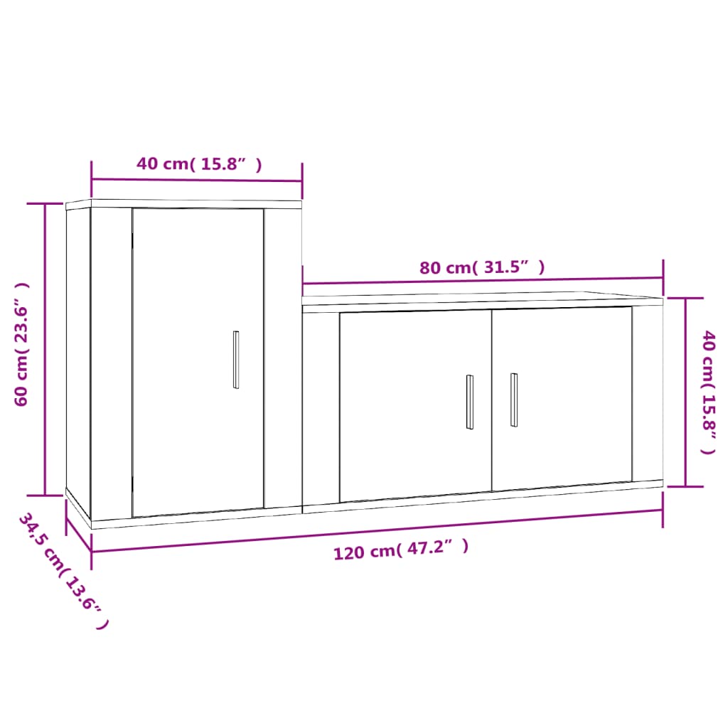 2 pcs conjunto móveis de TV derivados de madeira cinza cimento