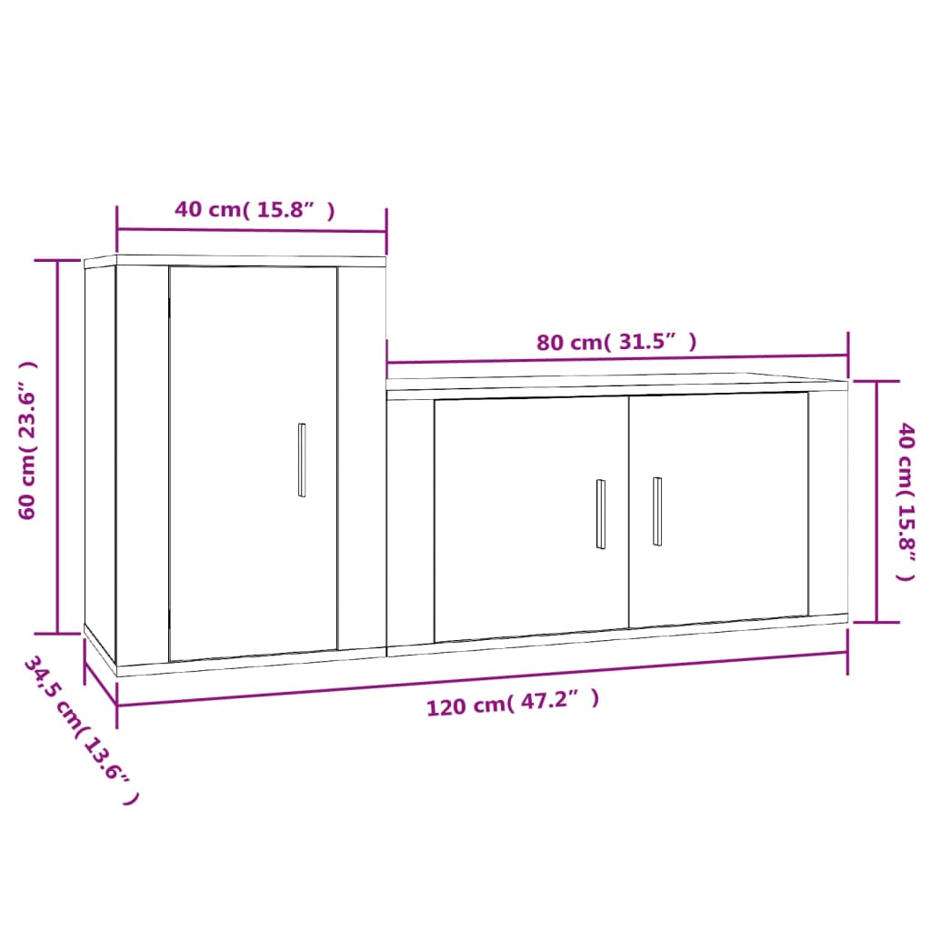 Conjunto móveis de TV 2 pcs madeira processada sonoma cinza