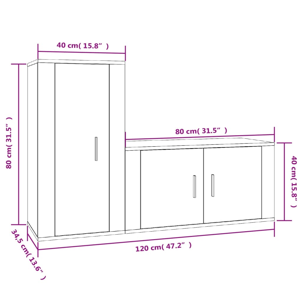 2 pcs conjunto móveis de TV derivados de madeira branco