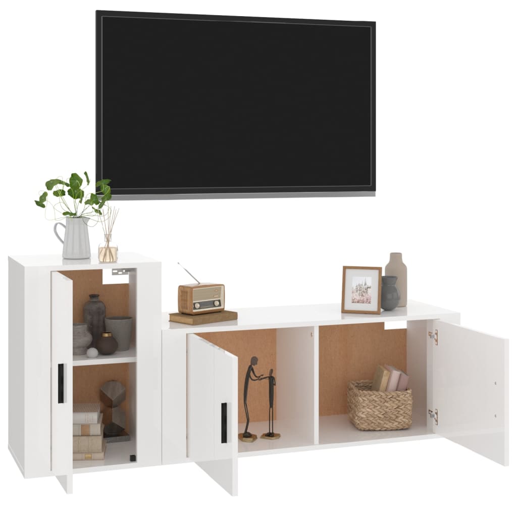 Móvel de TV de Parede Flix de 2 Módulos - 100x60 cm - Branco Brilhante - Design Moderno