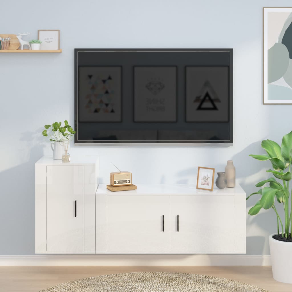 Móvel de TV de Parede Flix de 2 Módulos - 100x60 cm - Branco Brilhante - Design Moderno