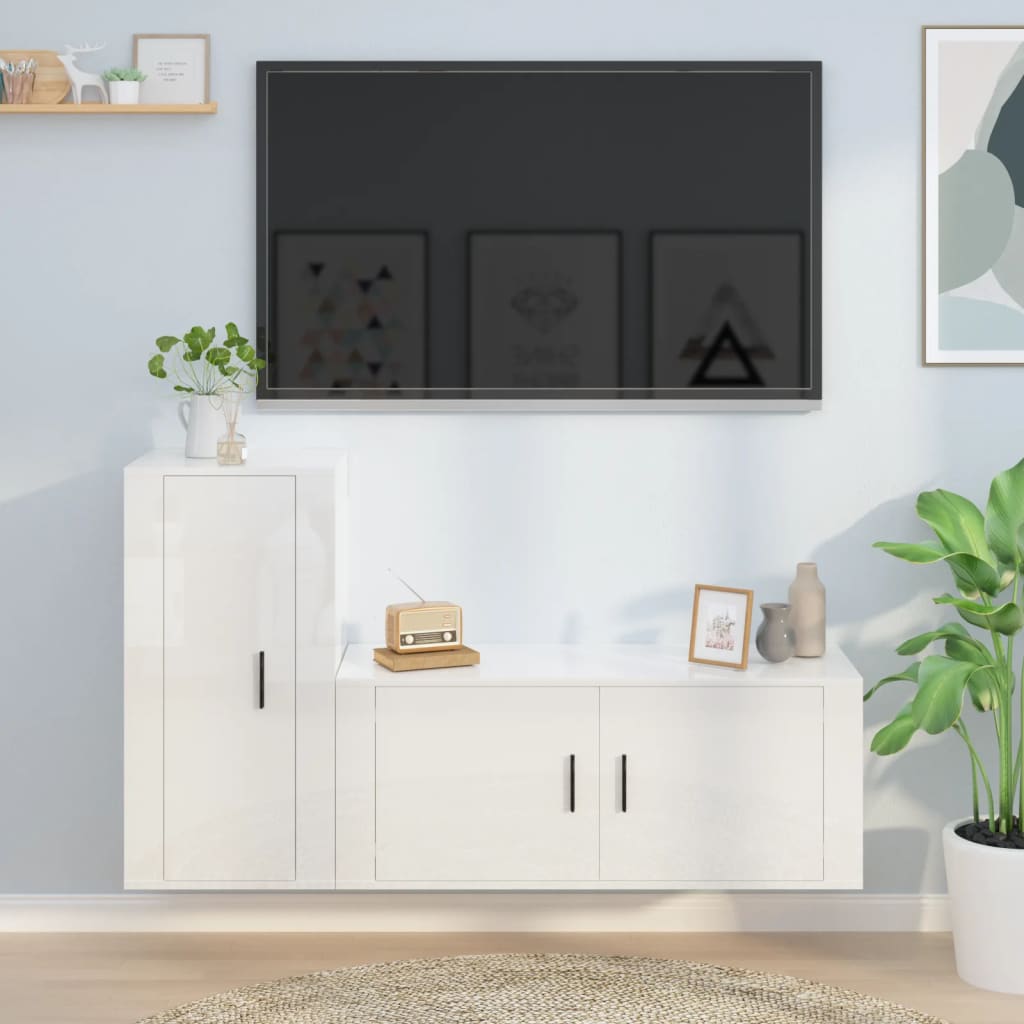 Móvel de TV de Parede Flix de 2 Módulos - Branco Brilhante - Design Moderno