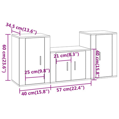 Conjunto móveis de TV 3 pcs madeira processada cinzento cimento