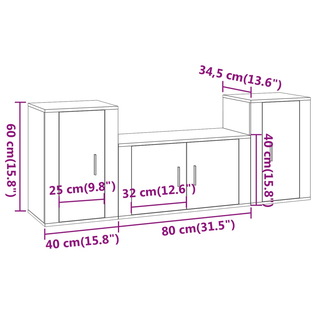 Conjunto móveis de TV 3 pcs madeira processada preto