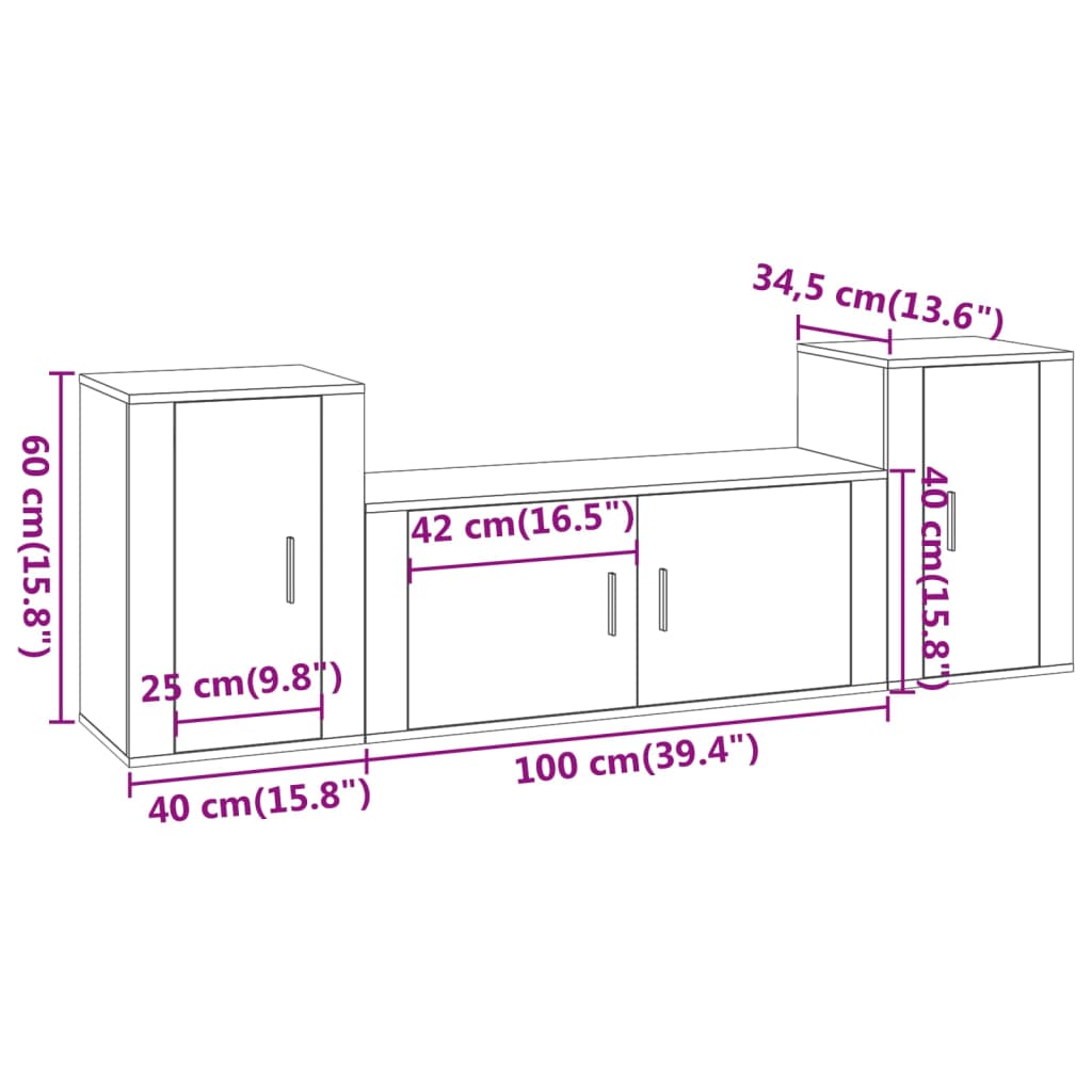 Conjunto móveis de TV 3 pcs madeira processada branco