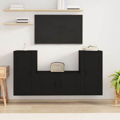 Conjunto de 3 Móveis de Parede para TV Flix - Preto - Design Moderno