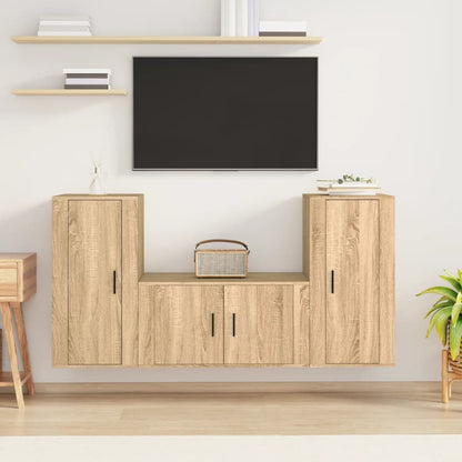 Conjunto de 3 Móveis de Parede para TV Flix - Carvalho - Design Moderno