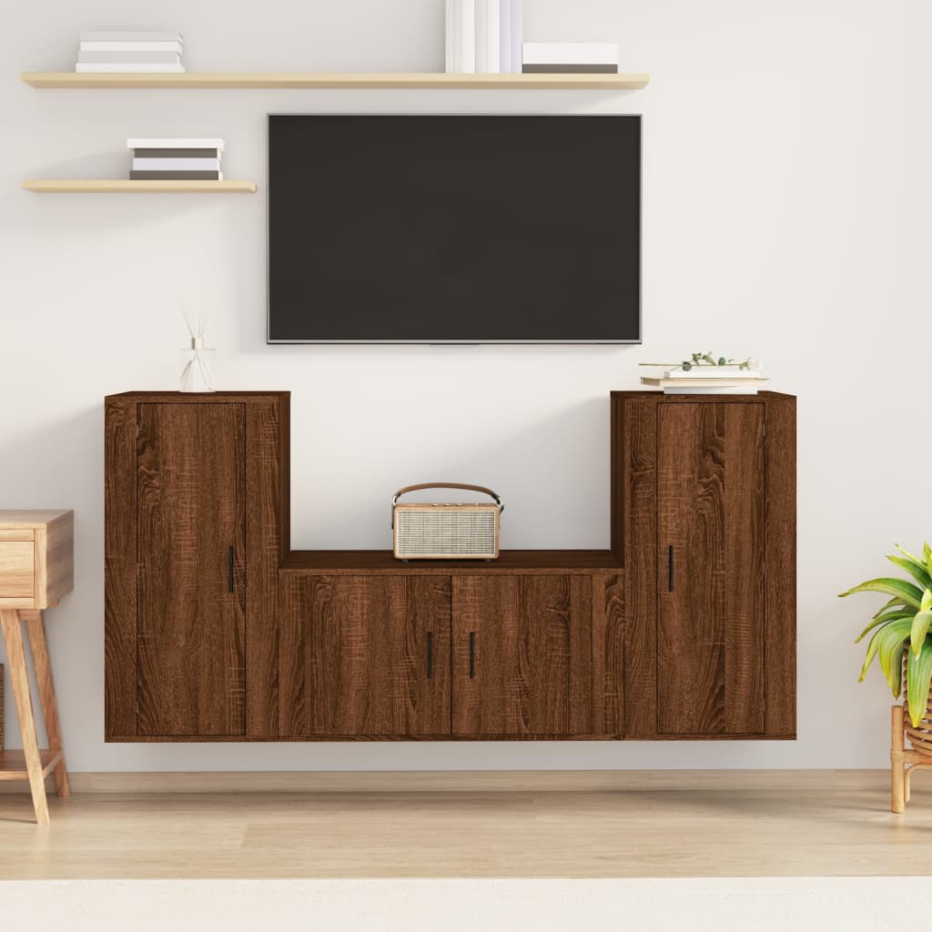 Conjunto de 3 Móveis de Parede para TV Flix - Nogueira - Design Moderno