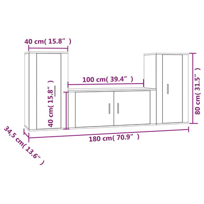 Conjunto móveis de TV 3 pcs madeira processada cinzento cimento