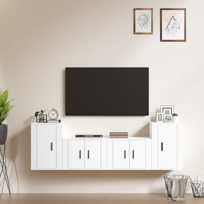 Conjunto móveis de TV 4 pcs madeira processada branco