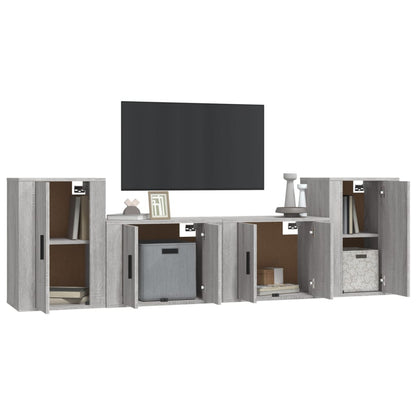 Conjunto móveis de TV 4 pcs madeira processada sonoma cinza