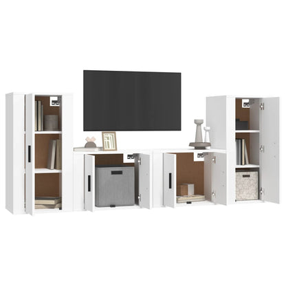 Conjunto móveis de TV 4 pcs madeira processada branco