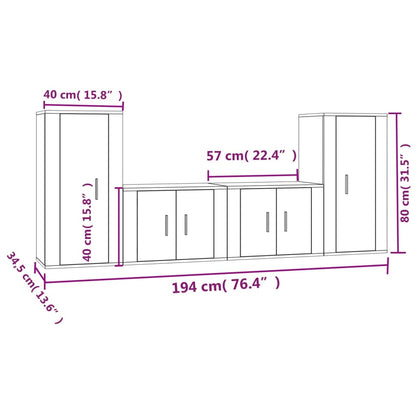 Conjunto móveis de TV 4 pcs madeira processada branco