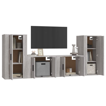 Conjunto móveis de TV 4 pcs madeira processada sonoma cinza