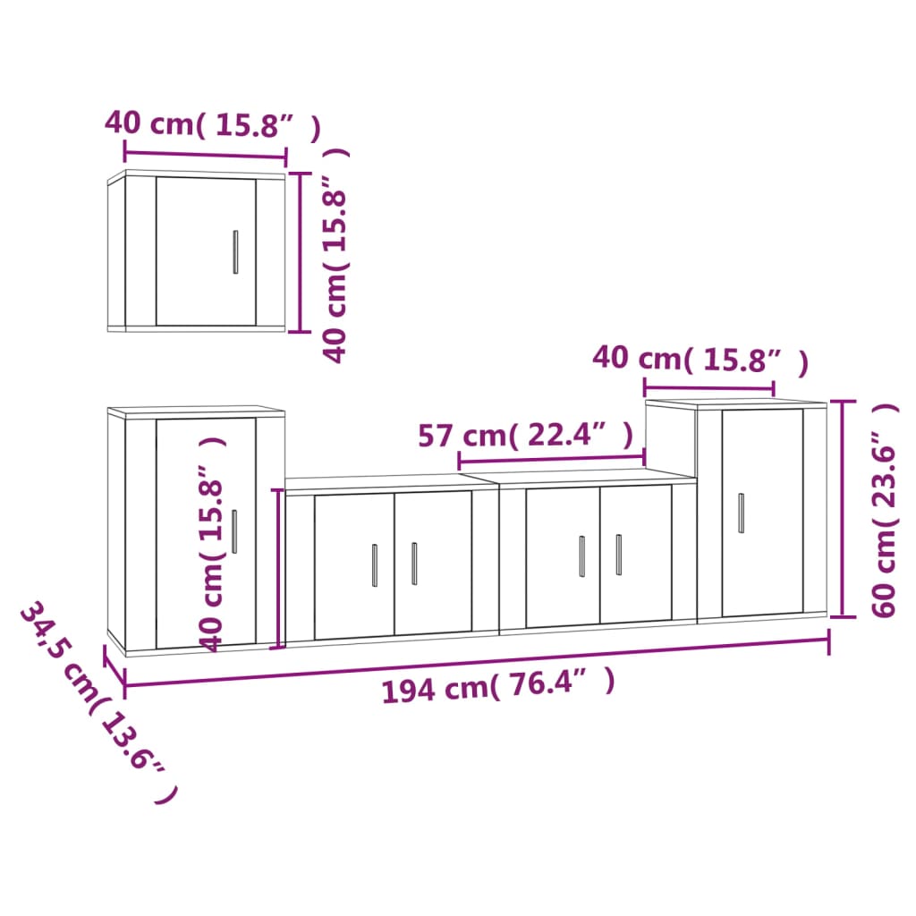 5 pcs conjunto móveis de TV madeira processada branco brilhante