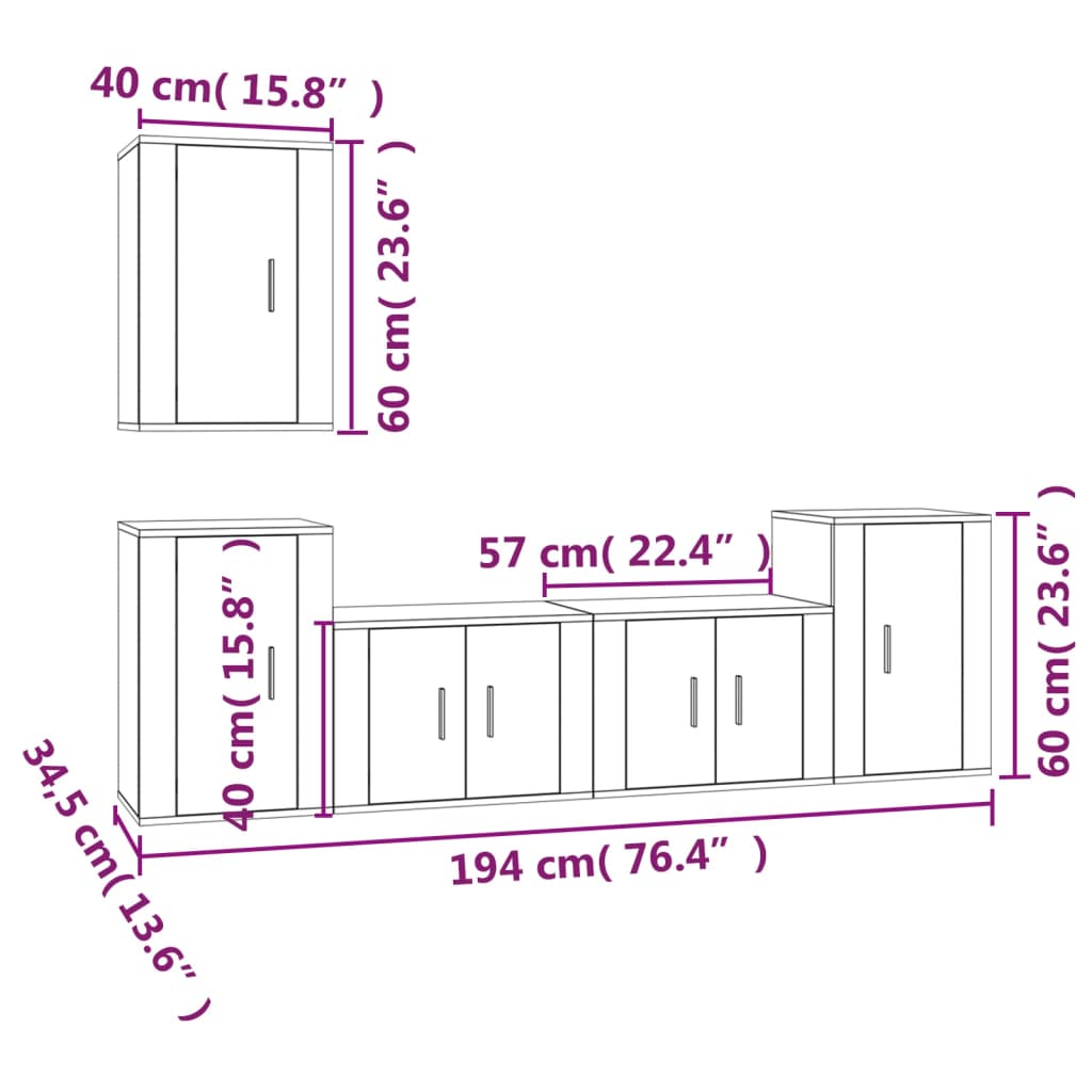 Conjunto móveis de TV 5 pcs madeira processada sonoma cinza