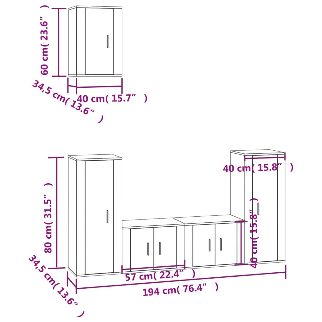 5 pcs conjunto móveis de TV madeira processada branco brilhante