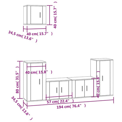 5 pcs conjunto móveis de TV madeira processada branco brilhante