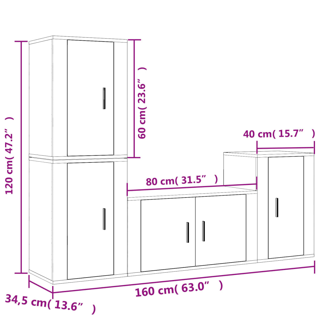 Conjunto móveis de TV 4 pcs madeira processada preto