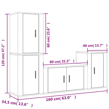 Conjunto móveis de TV 4 pcs madeira processada preto