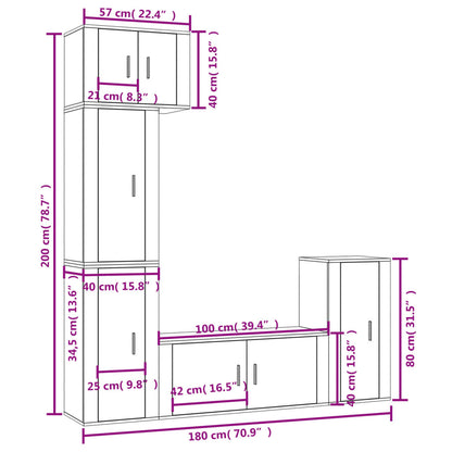 5 pcs conjunto móveis de TV madeira processada branco brilhante