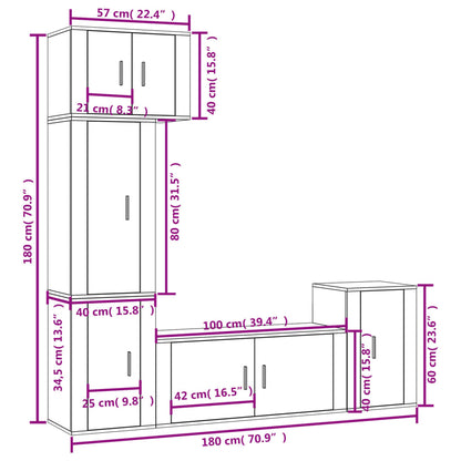 Conjunto móveis de TV 5 pcs madeira processada branco